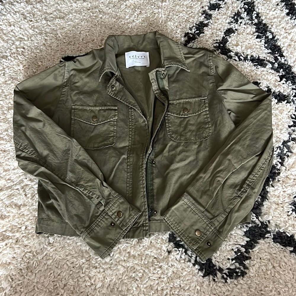 Velvet by Graham & Spencer Womens Collared Cropped Jacket Green